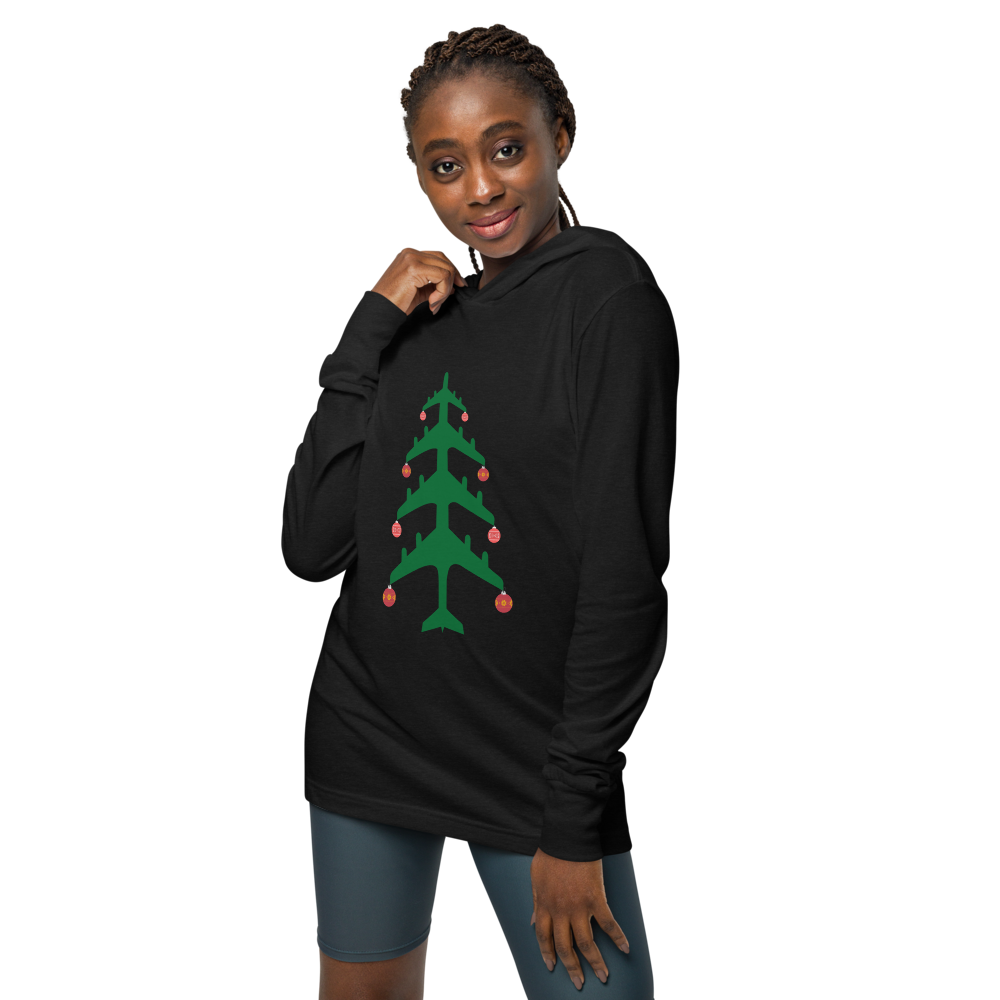 Airplane Christmas Tree Lightweight Hooded Long-Sleeve Tee - UNISEX - 2 COLORS