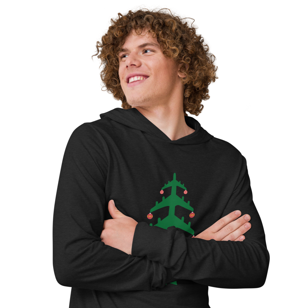 Airplane Christmas Tree Lightweight Hooded Long-Sleeve Tee - UNISEX - 2 COLORS