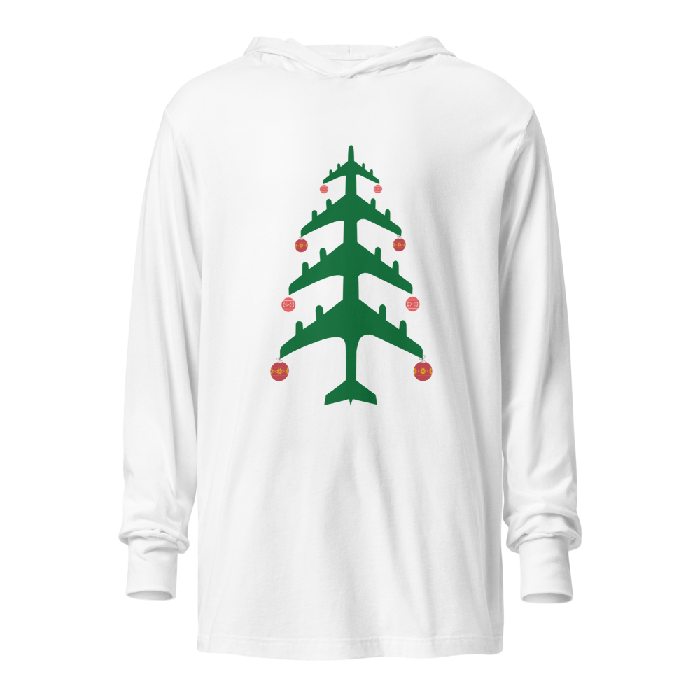 Airplane Christmas Tree Lightweight Hooded Long-Sleeve Tee - UNISEX - 2 COLORS