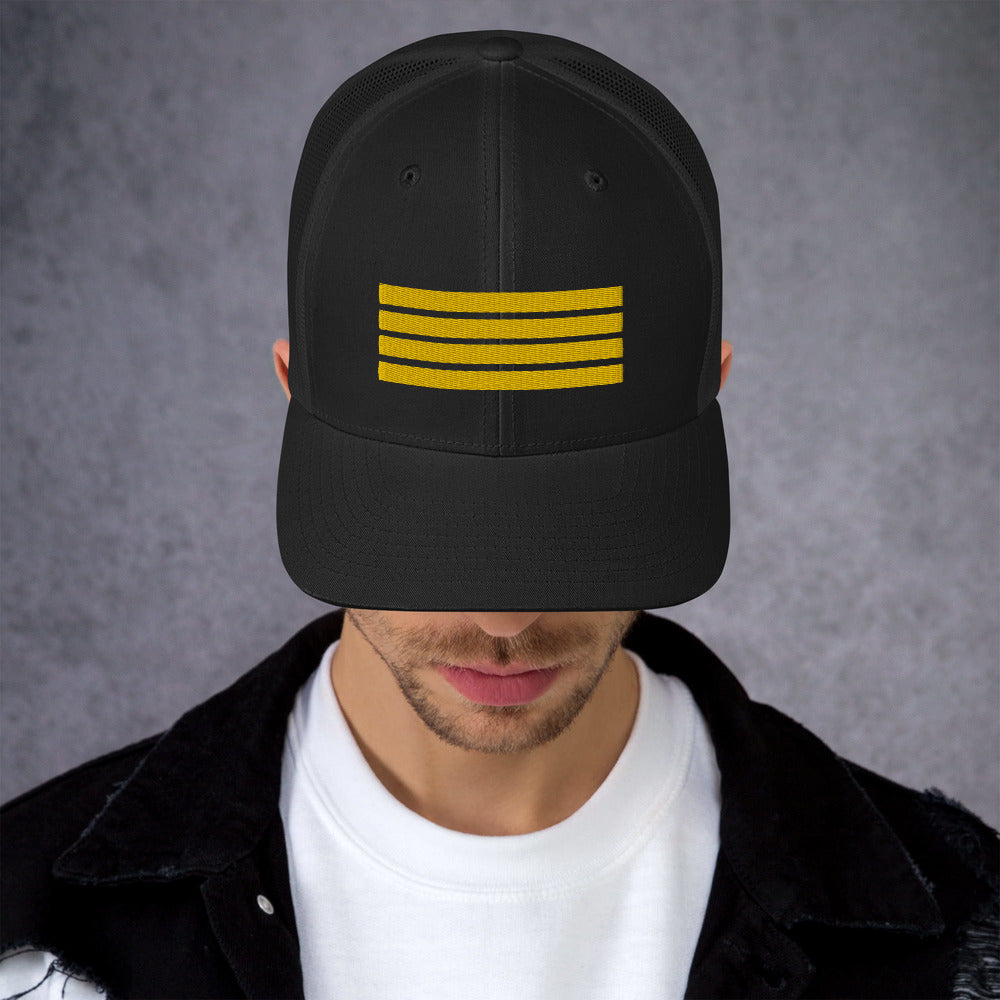 4 Stripes Embroidered Pilot Hat - 3 COLORS