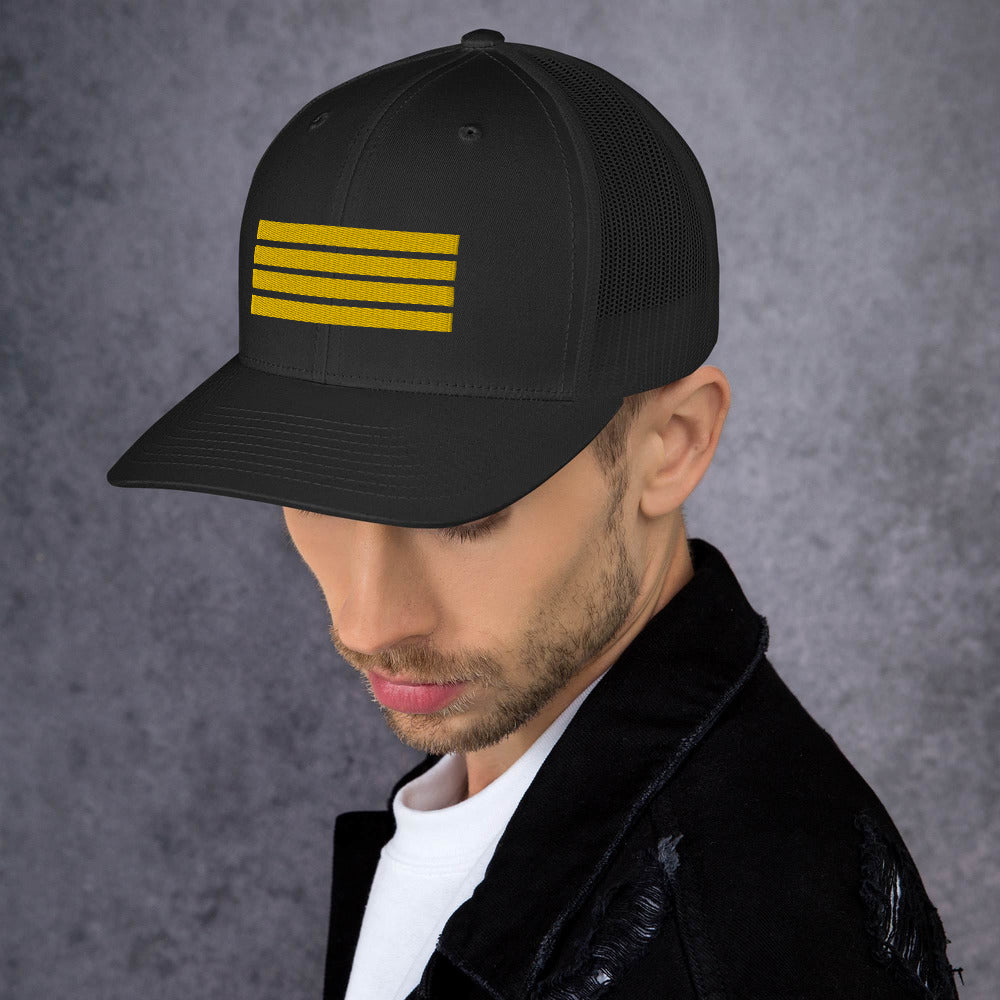 4 Stripes Embroidered Pilot Hat - 3 COLORS