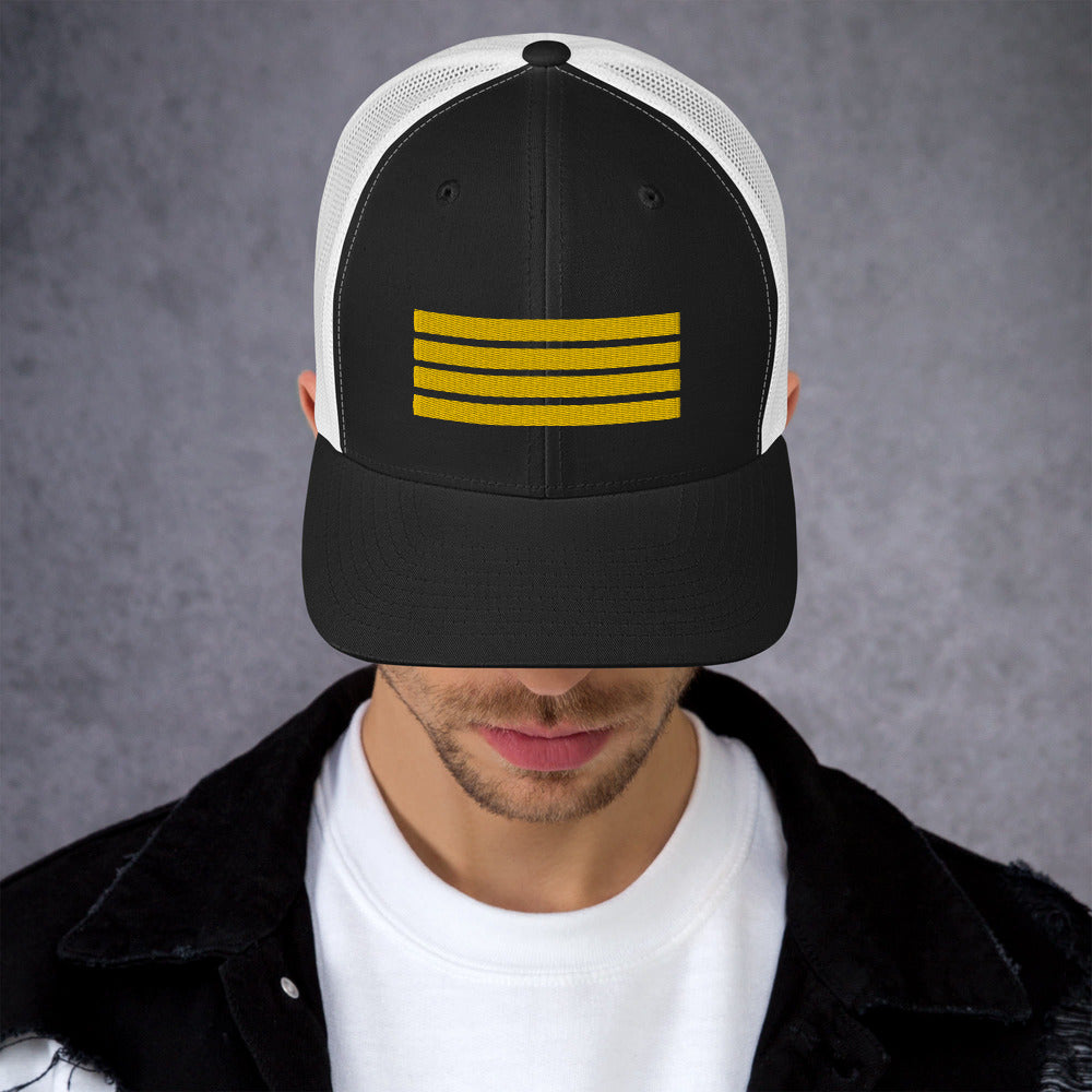 4 Stripes Embroidered Pilot Hat - 3 COLORS