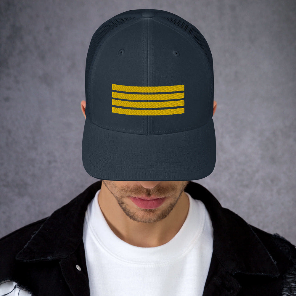 4 Stripes Embroidered Pilot Hat - 3 COLORS