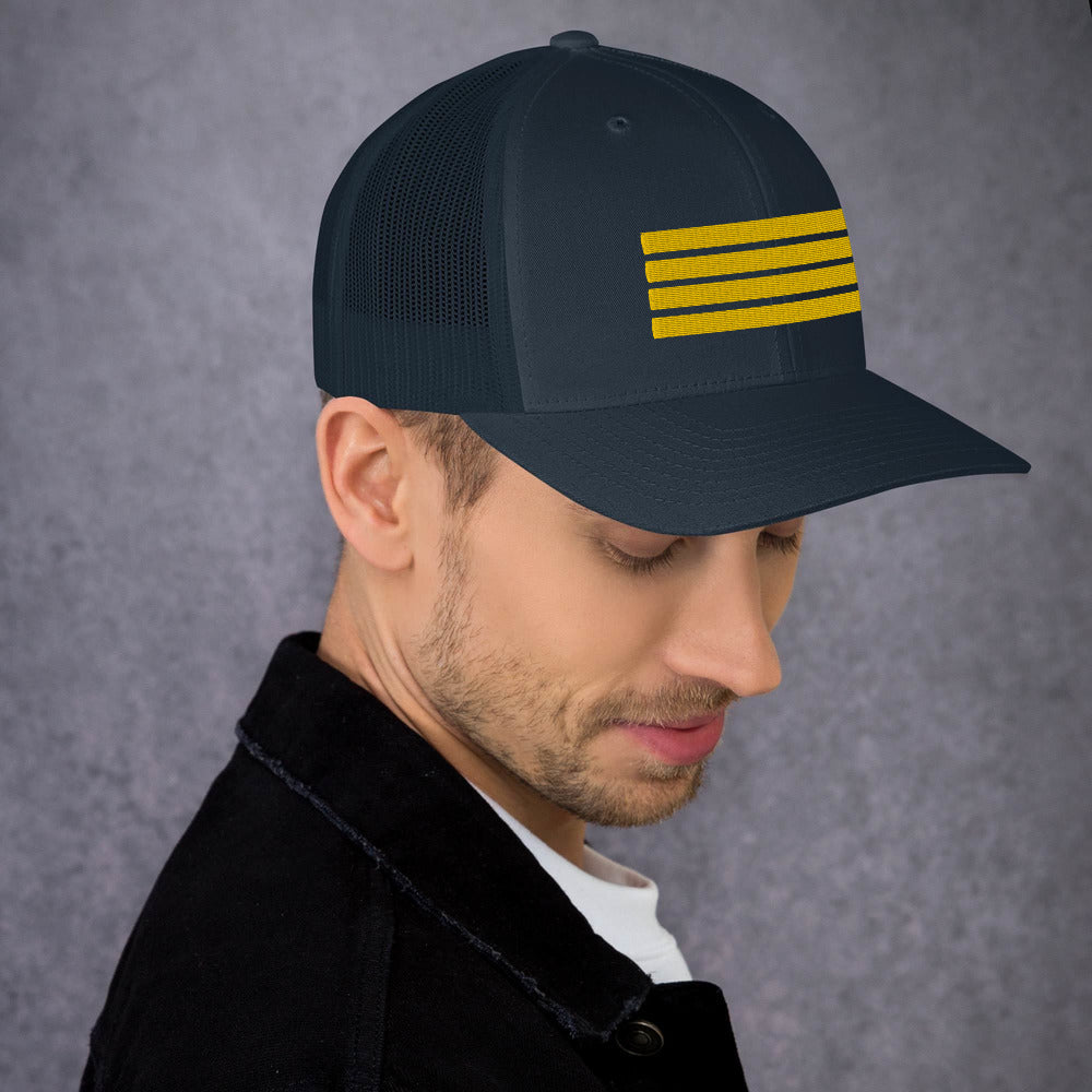 4 Stripes Embroidered Pilot Hat - 3 COLORS