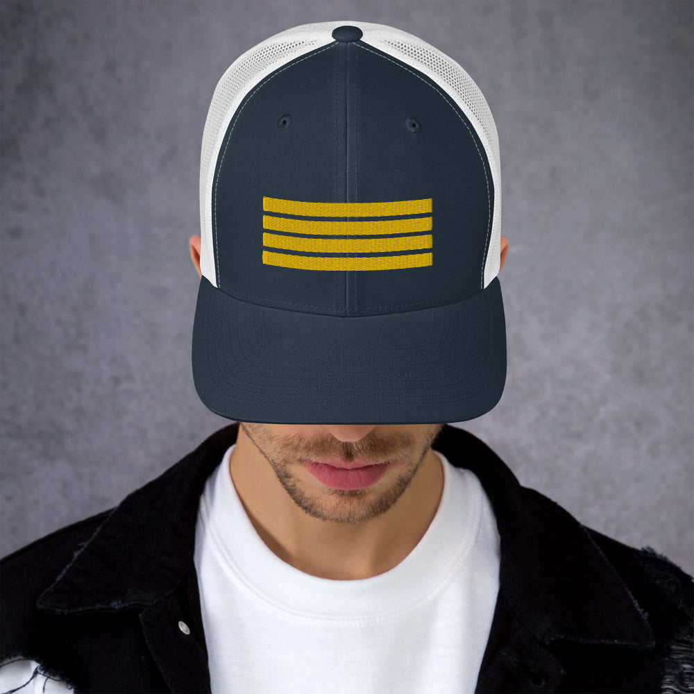 4 Stripes Embroidered Pilot Hat - 3 COLORS