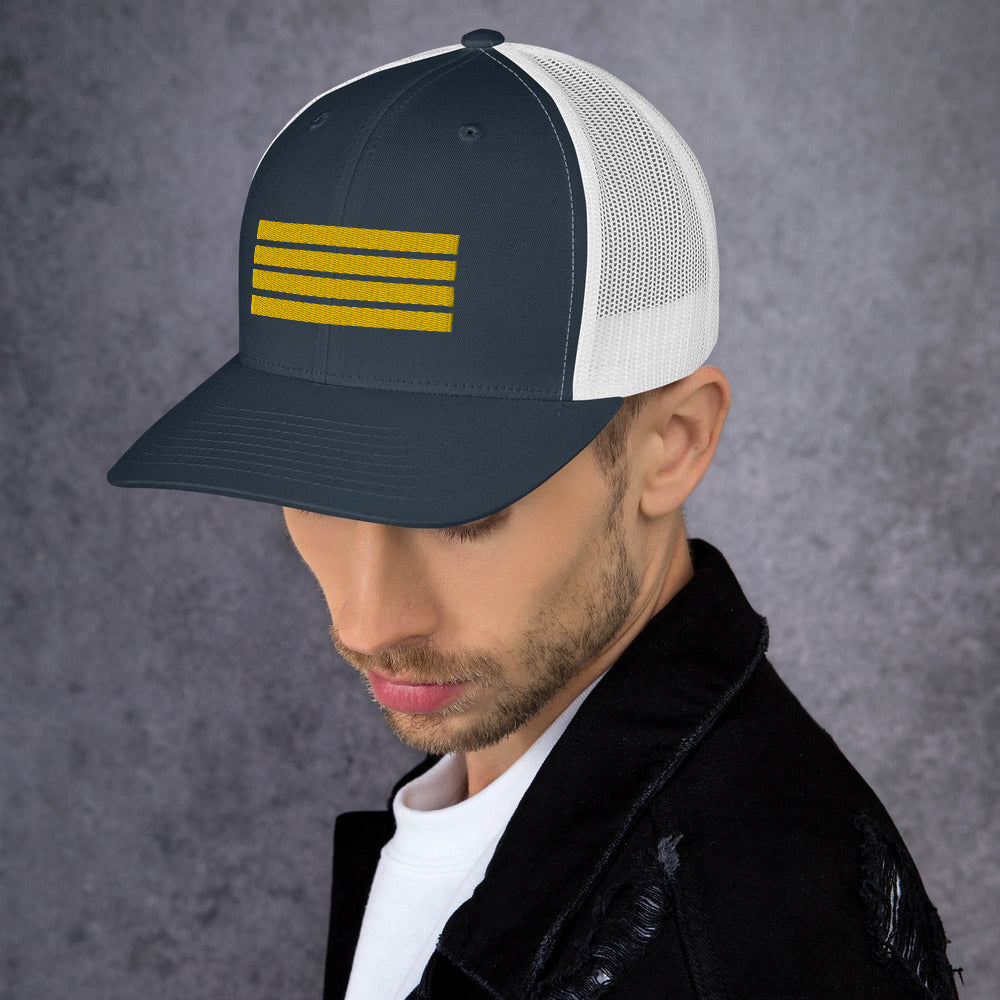 4 Stripes Embroidered Pilot Hat - 3 COLORS