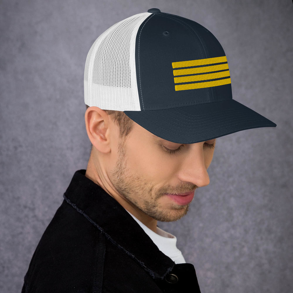 4 Stripes Embroidered Pilot Hat - 3 COLORS